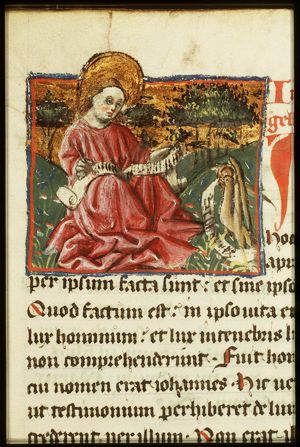 The Evangelist St. John on the island of Patmos, with his symbol the eagle