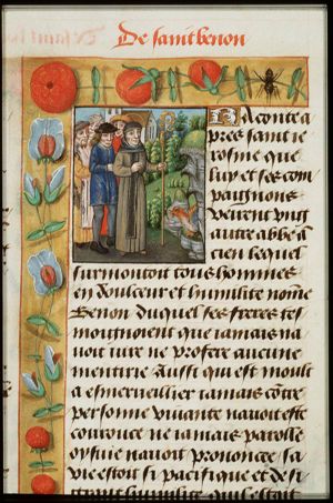 St. Benno drives off a crocodile that keeps villagers from harvesting their crops