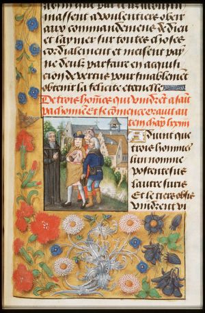 St. Pachomius hears the confessions of three men