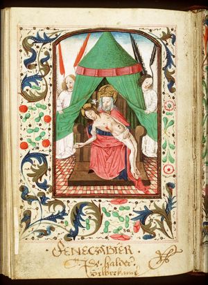 The Trinity: God the Father holding the body of Christ (Not Gottes), with two angels