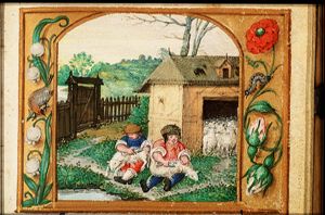 April: men shearing sheep