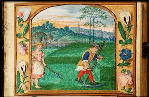 June: a man and woman making hay