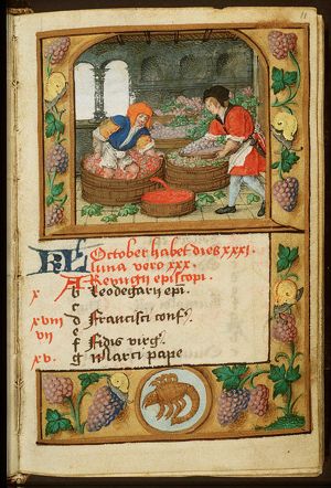 October: men treading grapes