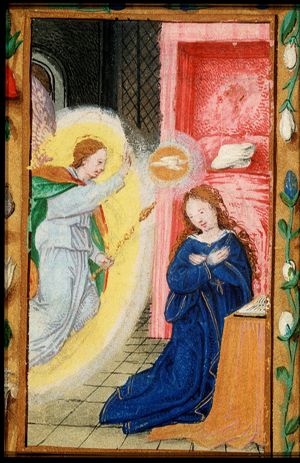 The Annunciation: Gabriel announces Christ's birth to Mary