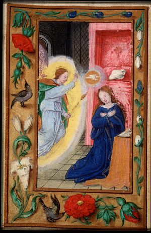 The Annunciation: Gabriel announces Christ's birth to Mary