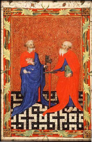 St. Peter with a book and a key and St. Paul with a sword and a book