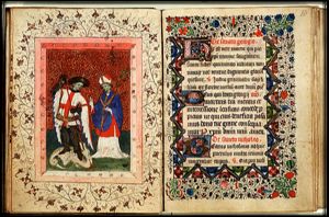 St. George fighting the dragon and St. Nicholas, Bishop of Myra, holding a crozier