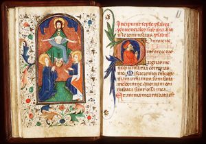 The Last Judgement: Christ on a rainbow in the presence of Mary and St. John the Baptist; trumpeting angels