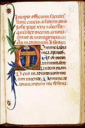 Instruments of the Passion: cross, scourge and reed