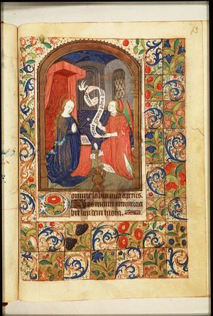 The Annunciation: Gabriel announces Christ's birth to Mary