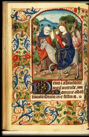 The Flight into Egypt: Mary, St. Joseph and the Christ-child on their way, with angel