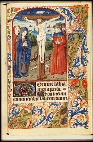 The Crucifixion, with Mary and St. John, the confessing centurion(?) and soldiers
