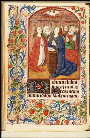 Pentecost: the Holy Spirit descends upon Mary and the apostles