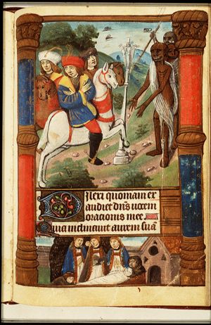 Legend of the three living and the three dead, a crucifix as a roadsign