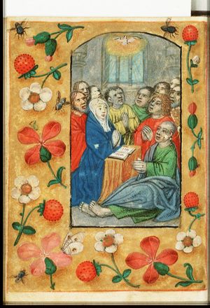Pentecost: the Holy Spirit descends upon Mary and the apostles
