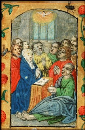 Pentecost: the Holy Spirit descends upon Mary and the apostles