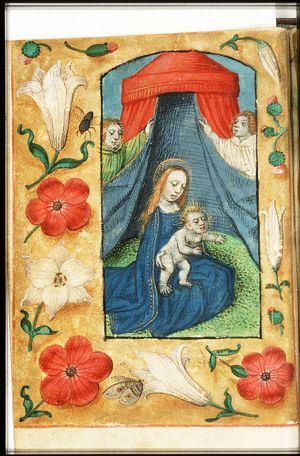 Madonna: Mary sitting on the ground, holding the Christ-child