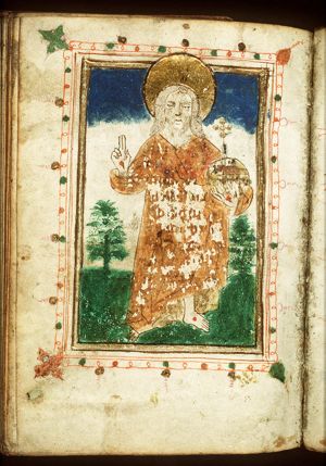 Salvator Mundi: Christ making a blessing gesture and holding an orb