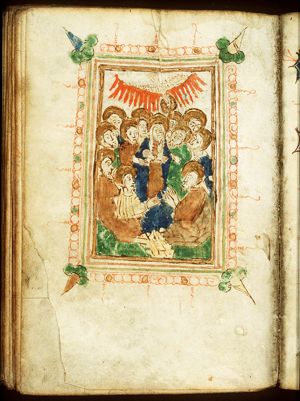 Pentecost: the Holy Spirit descends upon Mary and the apostles