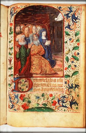 Pentecost: the Holy Spirit descends upon Mary and the apostles