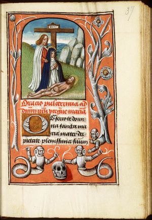 Lamentation: the dead Christ lamented by St. Mary and St. John