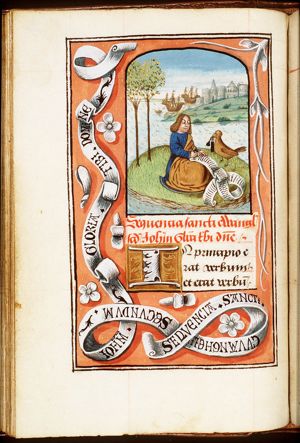 The Evangelist St. John writing on Patmos, with his symbol the eagle