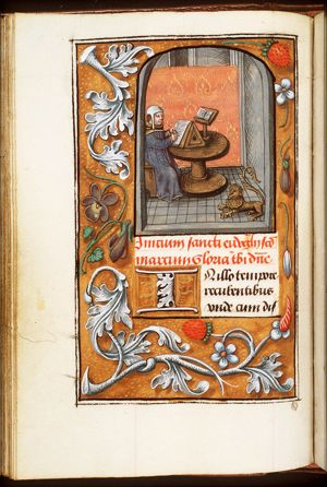 The Evangelist St. Mark writing, with his symbol the lion