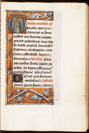 St. Nicholas, Bishop of Myra, holding a crozier, with a child in a tub