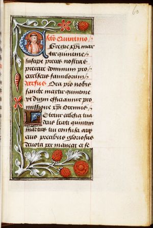 The martyrdom of St. Quintin of Vermand: he is tortured with nails in his shoulders