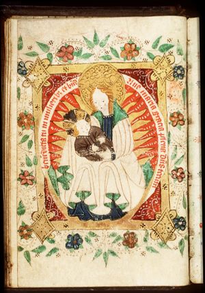 Madonna: Mary sitting on the crescent, holding the Christ-child
