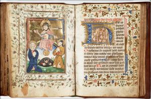 The Last Judgement: Christ on a rainbow raises the dead in the presence of Mary and St. John the Baptist
