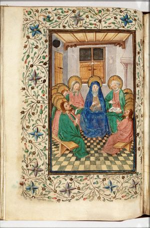 Pentecost: the Holy Spirit descends upon Mary and the apostles