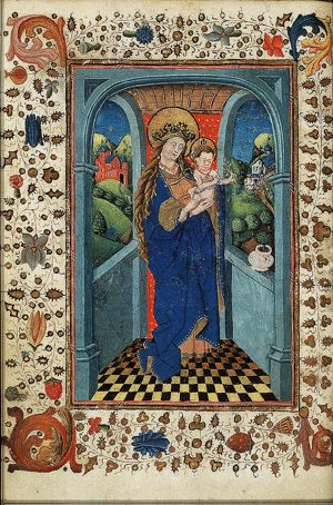 Madonna: Mary standing, holding the Christ-child