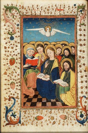 Pentecost: the Holy Spirit descends upon Mary and the apostles
