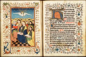 Pentecost: the Holy Spirit descends upon Mary and the apostles