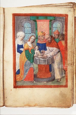 The circumcision of the Christ-child in the temple by a priest