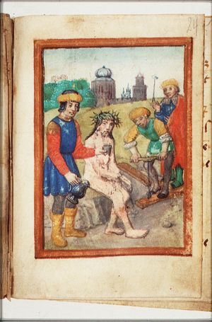 Christ is offered a benumbing drink, but he refuses it