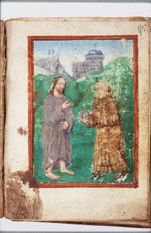 The temptation of Christ in the desert: Satan asks Christ to change stones into bread