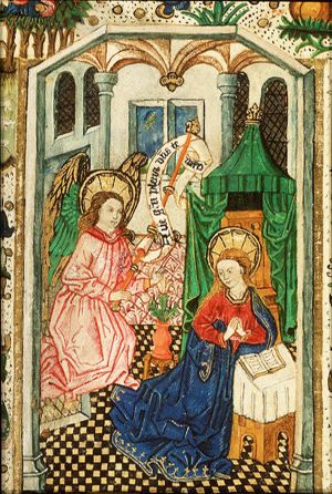 The Annunciation: Gabriel announces Christ's birth to Mary