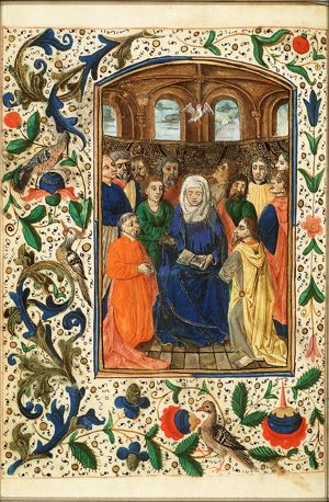 Pentecost: the Holy Spirit descends upon Mary and the apostles