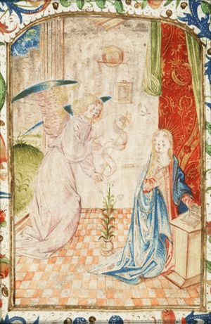 The Annunciation: Gabriel announces Christ's birth to Mary