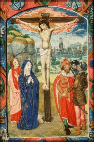 The Crucifixion, with Mary and St. John, the confessing centurion and soldiers