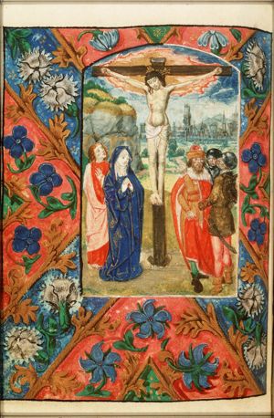 The Crucifixion, with Mary and St. John, the confessing centurion and soldiers