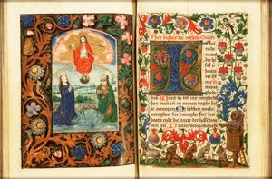 The Last Judgement: Christ on a rainbow raises the dead in the presence of Mary and St. John the Baptist