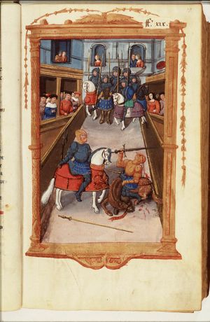 Duel between the brothers (or cousins?) Corbie and Orsua for the dominion of a city, in the presence of Scipio