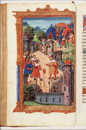 Scipio accepting to initiate a dialogue with Symphax, sends envoys to the Numidian camp; the envoys reporting to Scipio that the Symphax's camp is poorly defended