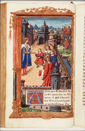 The son of Scipio, taken captive by Antiochus III, king of Syria, is restored to his father
