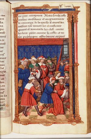 Lucius Scipio being dragged to prison after being judged guilty of corruption by the tribunal of Terentius Culeo