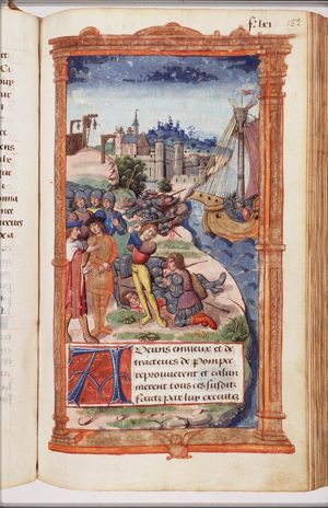 Cretan pirates are killed by the soldiers of Metellus, against Pompey's wish; Metellus is discussing with Lucius Octavius, Pompey's officer, who was sent as general to fight in defense of the pirates