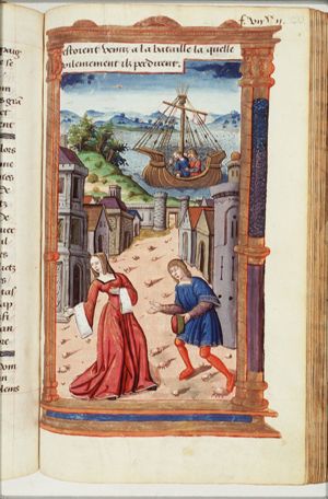 Pompey stops at the port of Mitylene to take his wife Cornelia and his son: the messenger who is sent to fetch her informs her of Pompey's misfortune by weeping instead of speaking; Cornelia swoons